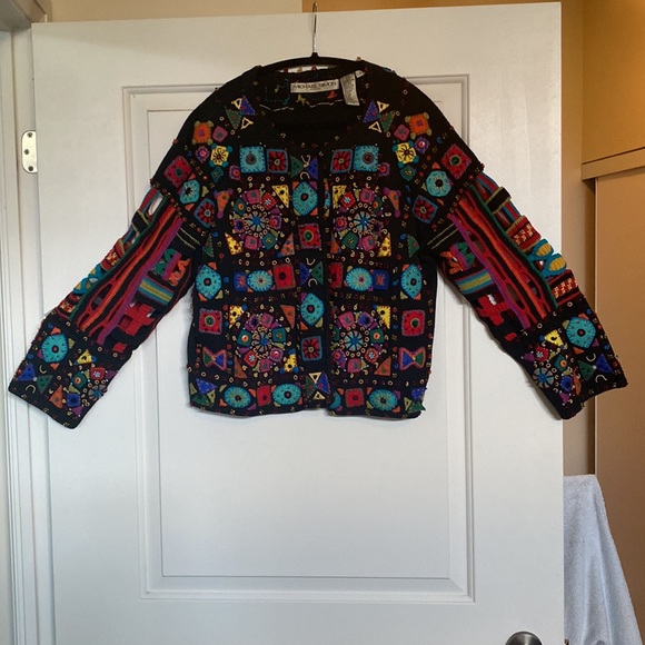 Ladies Beaded,patchwork button down sweater - Picture 2 of 5
